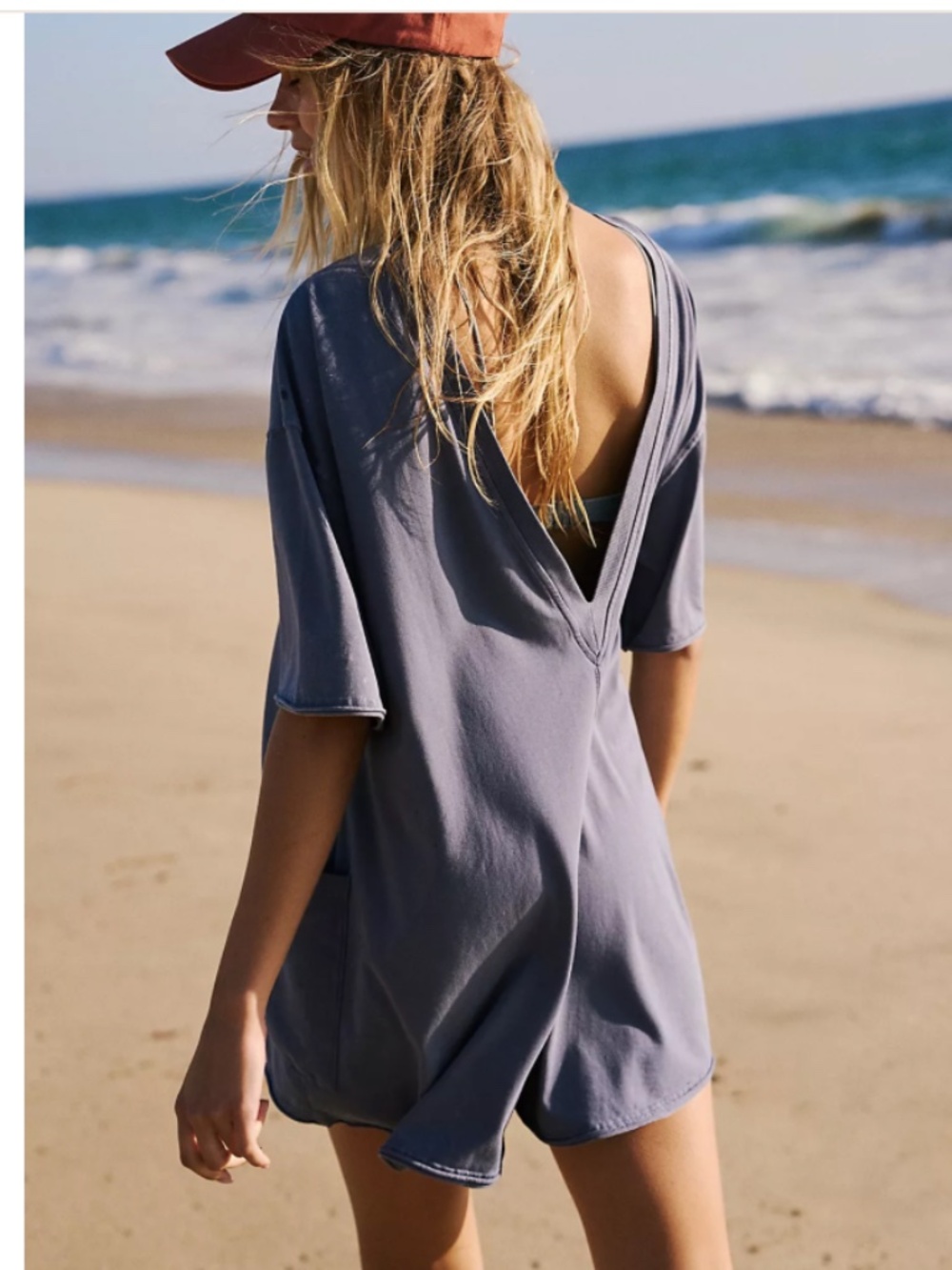 Free People Movement, Hot Shot Tee Romper, Blue Indigo, S/P - Picture 2 of 2